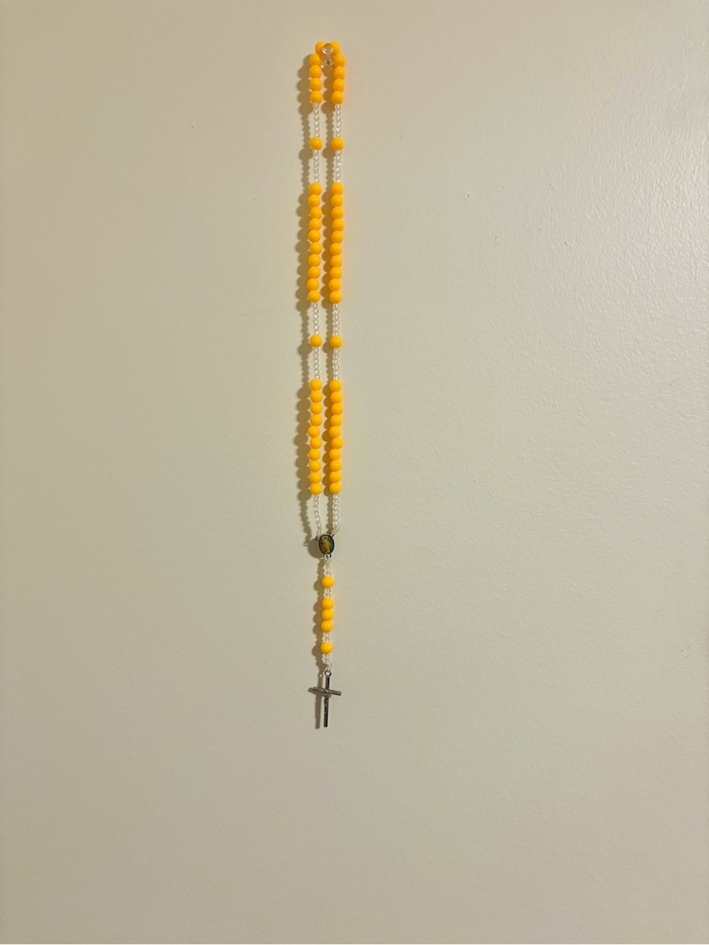 Yellow Beaded Rosary Necklace